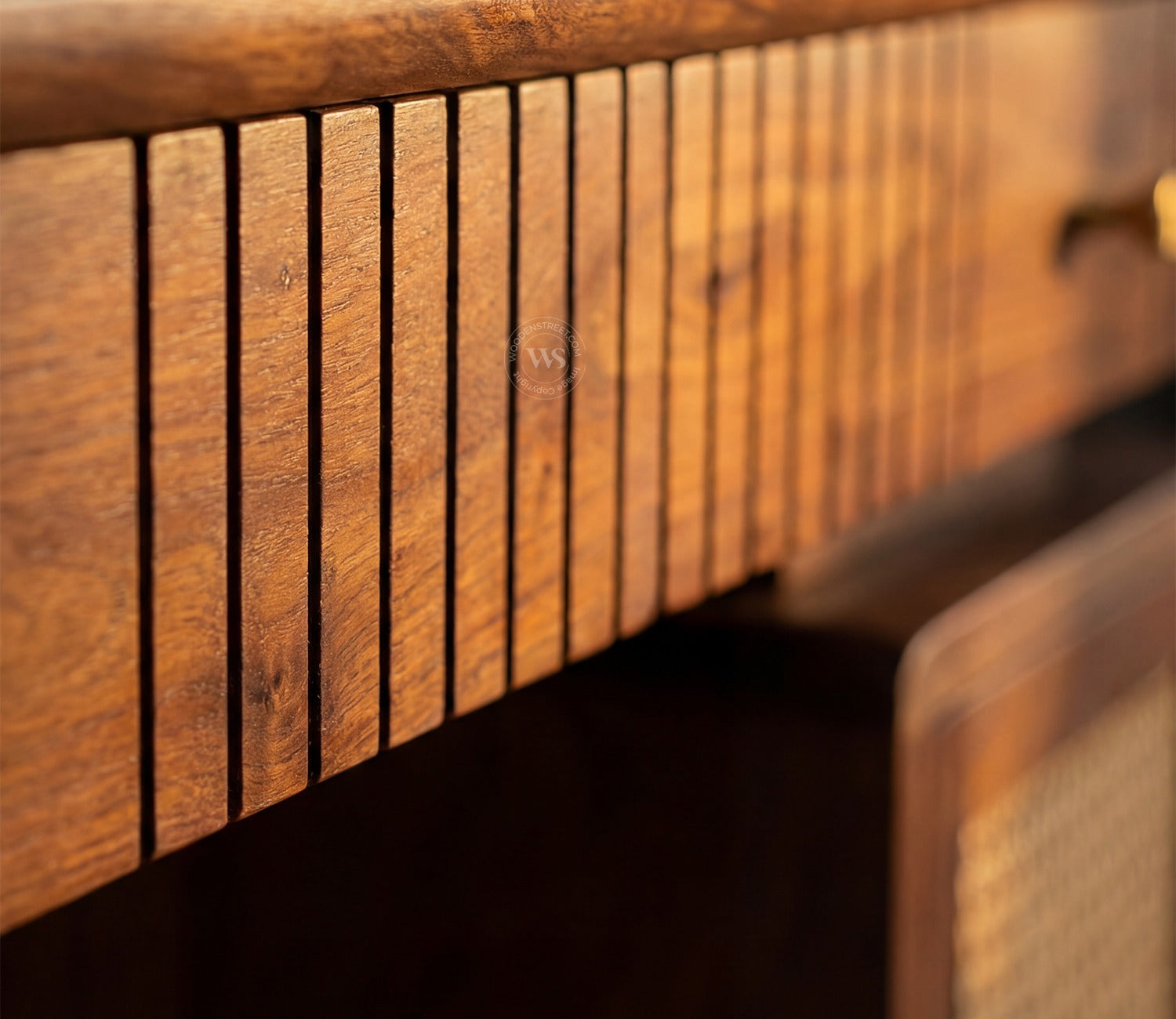 Kalam Modern Designer Sheesham Wood Study Table with Cane Accents & Drawer Storage (Teak Finish)