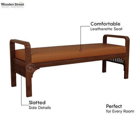 Elle Mango Wood Upholstered Bench with Ginger Bread Leatherette (Teak Finish)