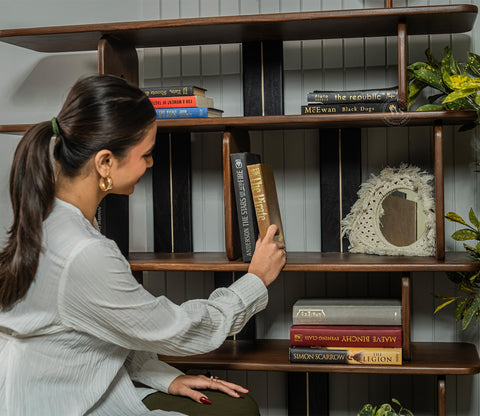 Crossroads Sheesham Wood Bookshelf with Multi-Level Open Storage (Teak Finish)