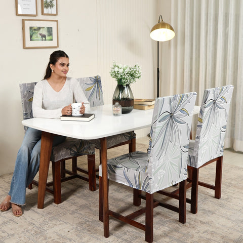 Cassia Floral Printed Polyester Spandex 4 Piece Chair Cover (Grey)