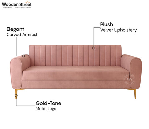 Medusa 3 Seater Fabric Sofa (Velvet, Salmon Pink)