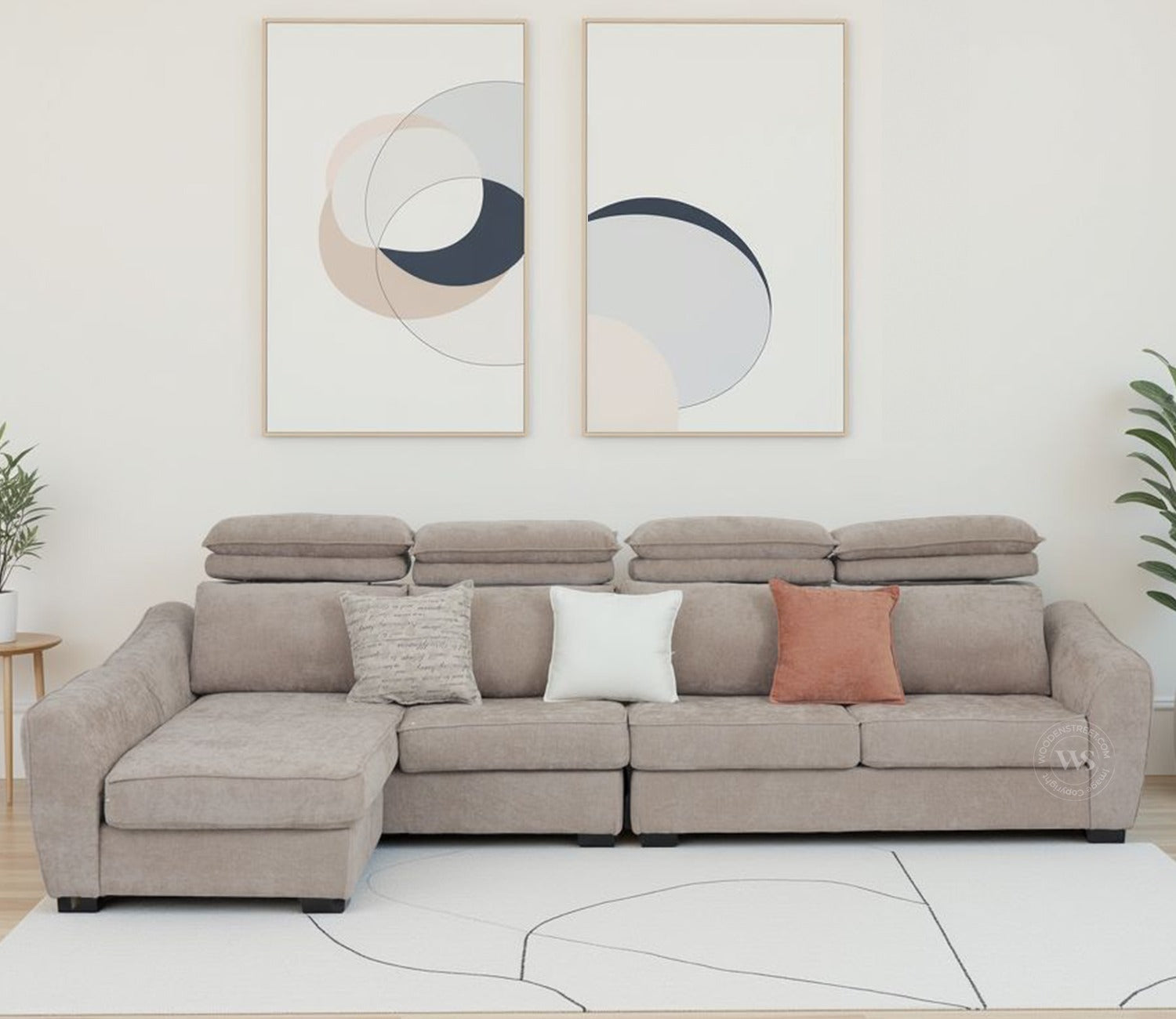 Lavencia Premium Upholstery L shape Fabric Sofa (Beige)