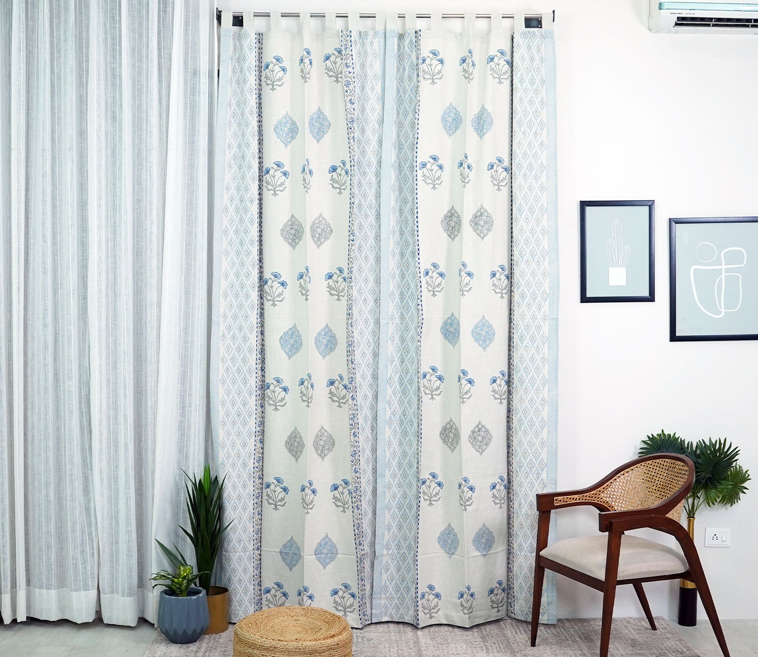 Bloom Jaal Butah 1 Piece Long Door Curtain (Beige, 9 Feet)