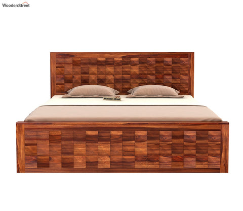 Morse Sheesham Wood Bed With Box Storage (Queen Size, Honey Finish)