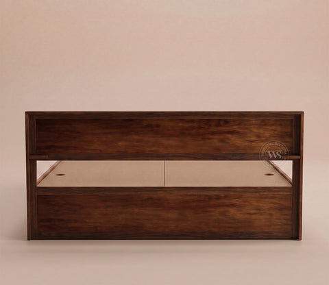 Brixton Sheesham Wood Bed With Box Storage (Queen Size, Walnut Finish)