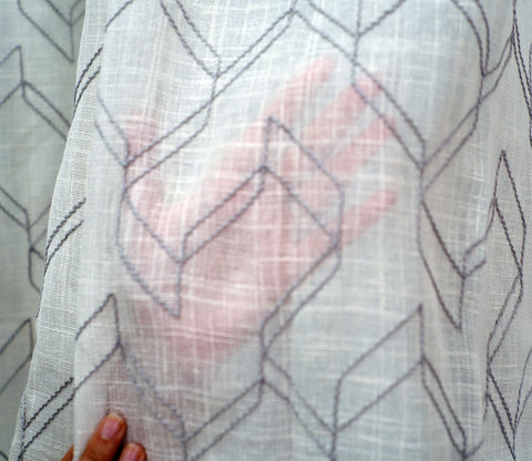 Threaded Patterned 1 Piece Sheer Curtain (Grey, 7 Feet)