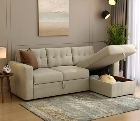 Alfonso Right Aligned Convertible Sofa Cum Bed (Cottage Ivory)