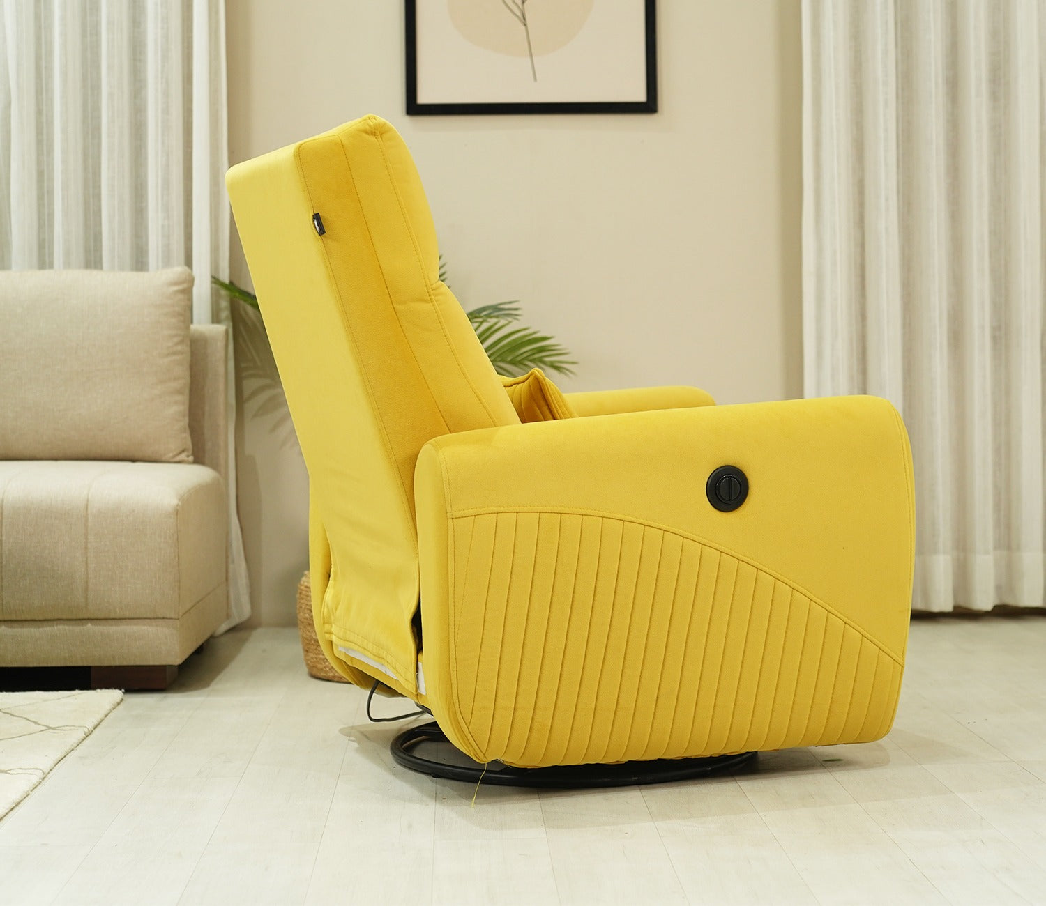 Nivaan Suede Rocking Revolving Motorized Recliner R3 (Yellow)