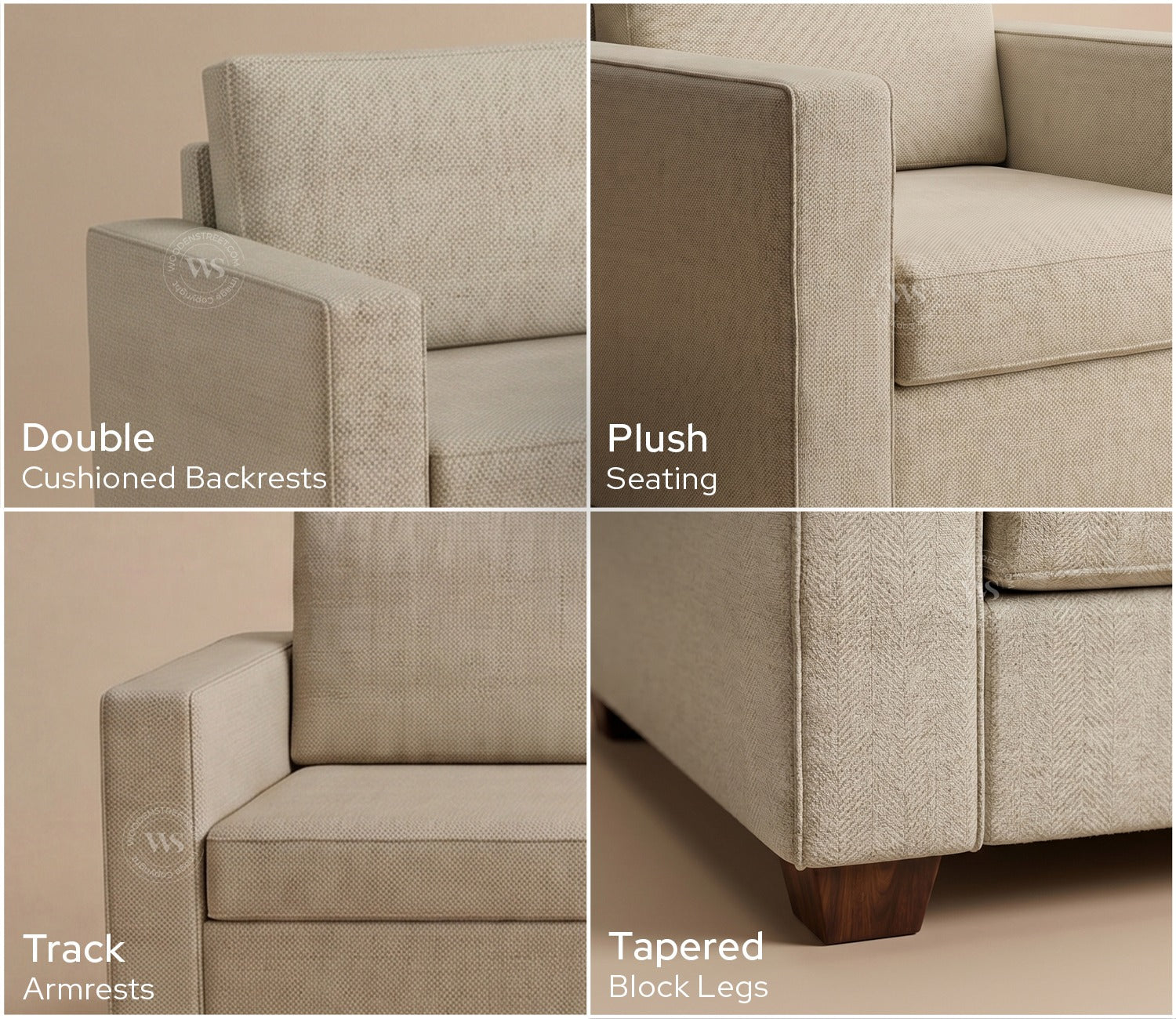 Albus 3 Seater Fabric Sofa (Cottage Ivory)