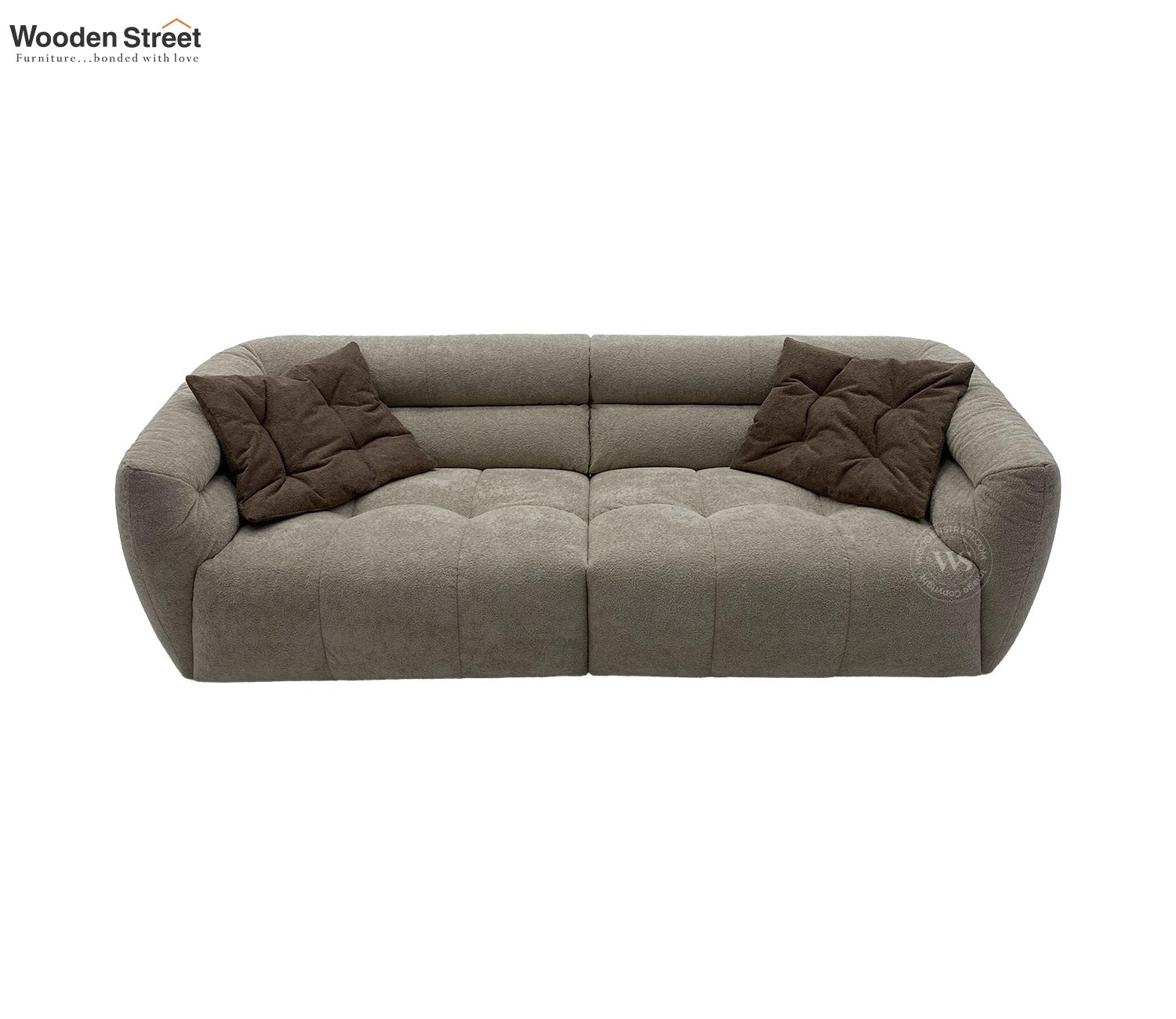 Skava Modern Bubble Tufted Fabric 3 Seater Sofa (Light Beige)