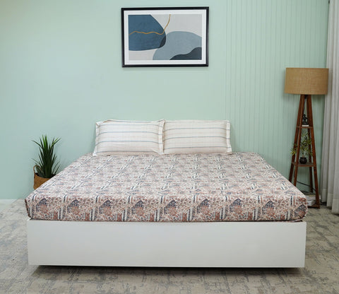 Allure Classic Printed King Size Bedsheet (Peach)