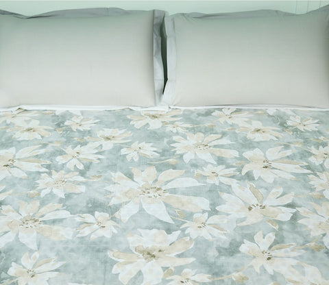 Blossom Flat Cotton Bed Sheet King Size with 2 Pillow Covers (Grey)
