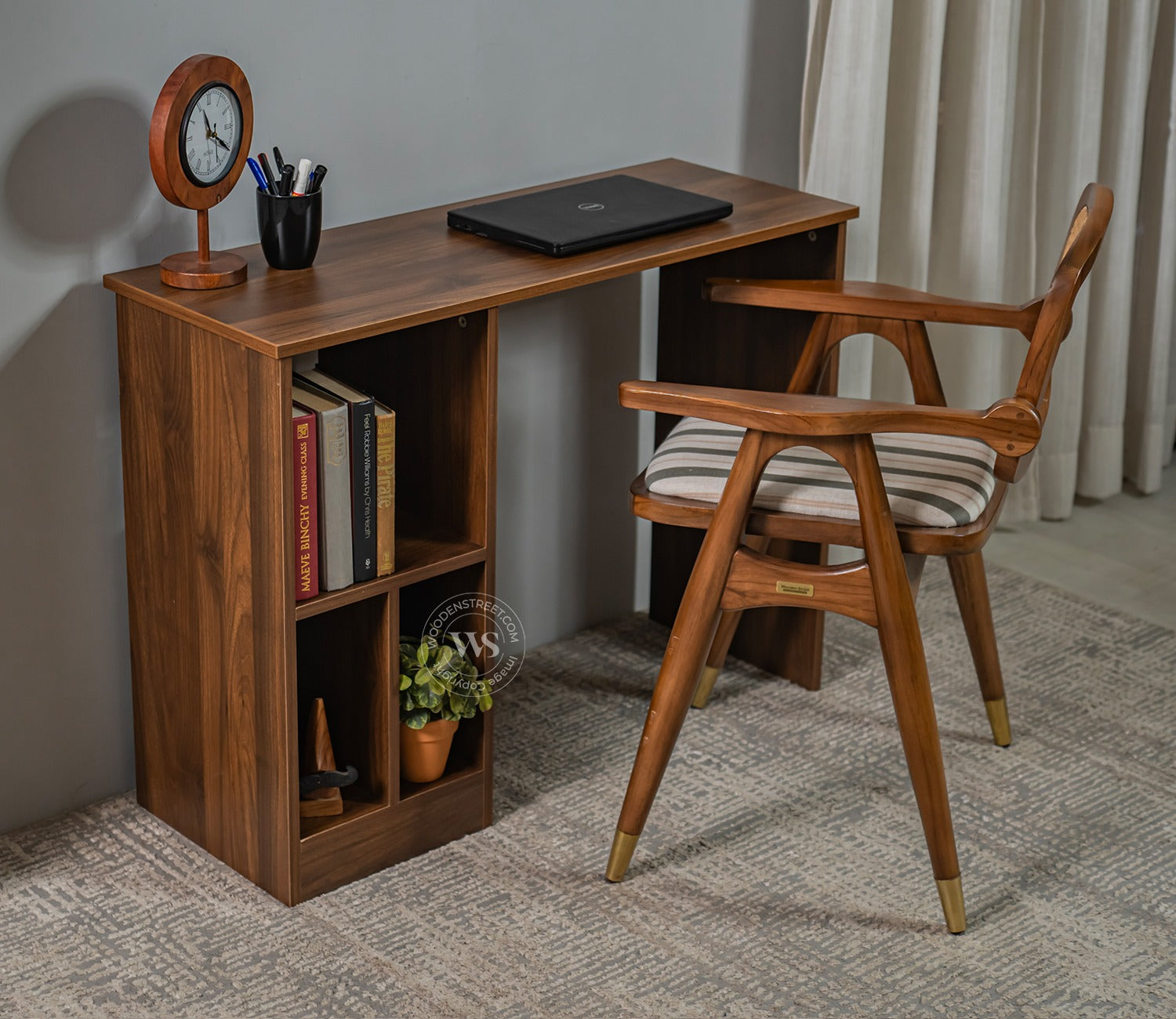 Atom Engineered Wood Study Table With Sectioned Shelf Storage (Columbian Walnut Finish)