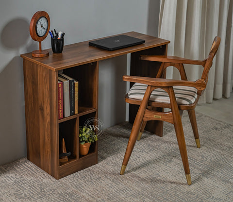 Atom Engineered Wood Study Table With Sectioned Shelf Storage (Columbian Walnut Finish)