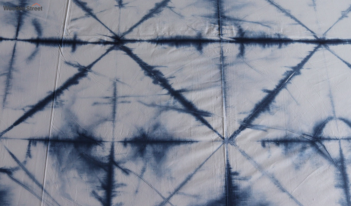Tie and Die Indigo Contrast Double Bed Sheet with Pillow Covers