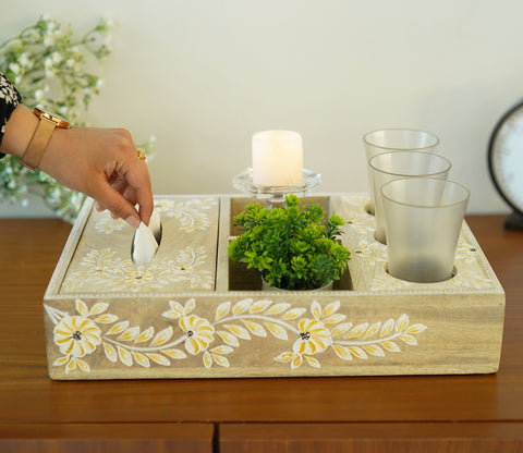 Adiva Floral Hand Painted Multistorage Wooden Tray