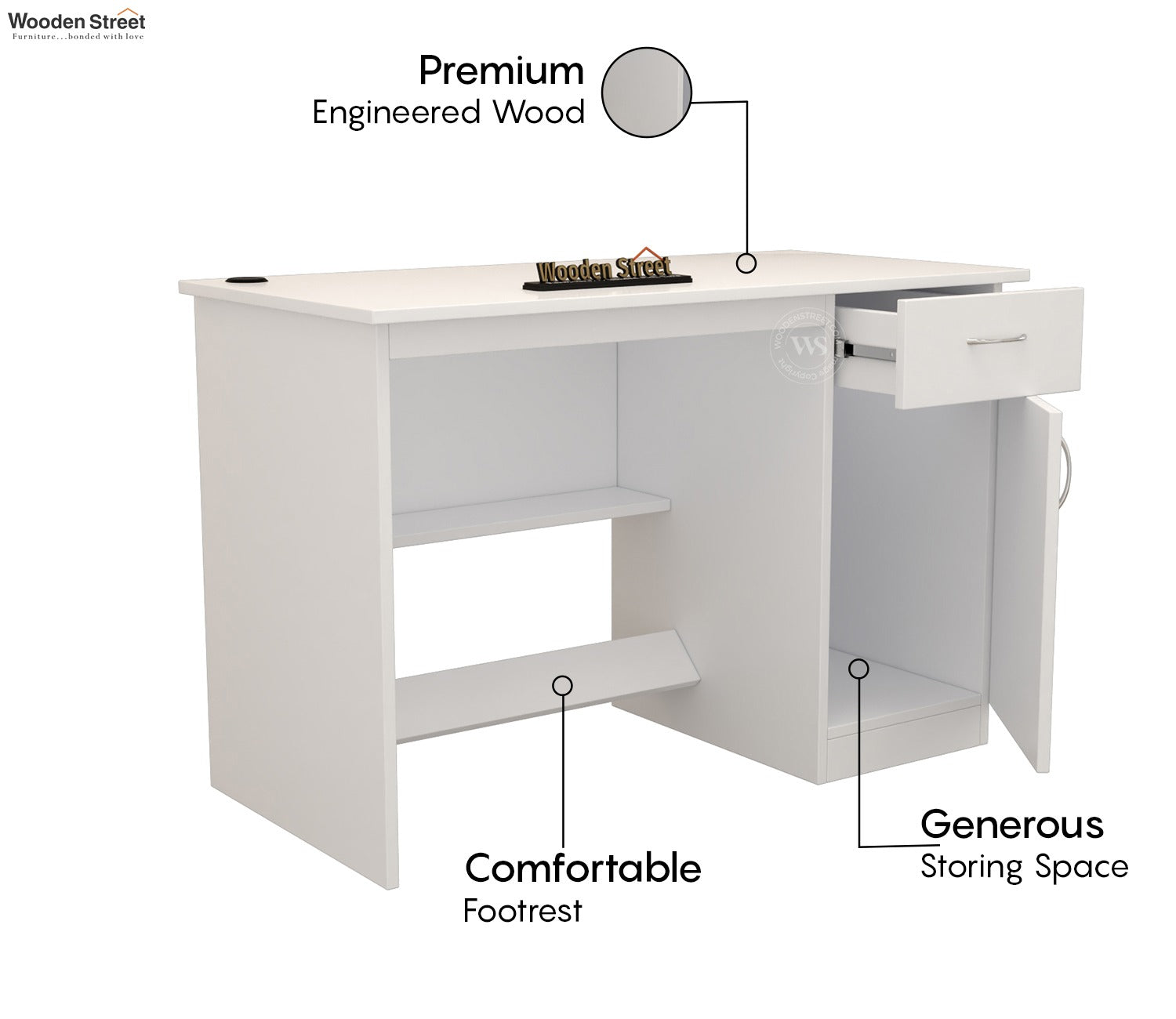 Ignite Premium Engineered Wood Study Table With Multiple Storage Space (Frosty White Finish)
