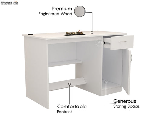 Ignite Premium Engineered Wood Study Table With Multiple Storage Space (Frosty White Finish)