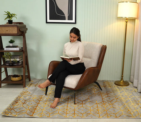 Rusty Terra Beige Geometrical Carpet (7.5 x 5 Feet)