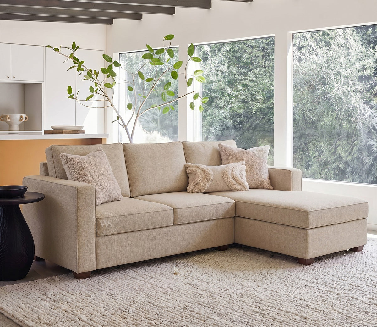 Albus L-Shape 4 Seater Sofa (Cotton, Jade Ivory)