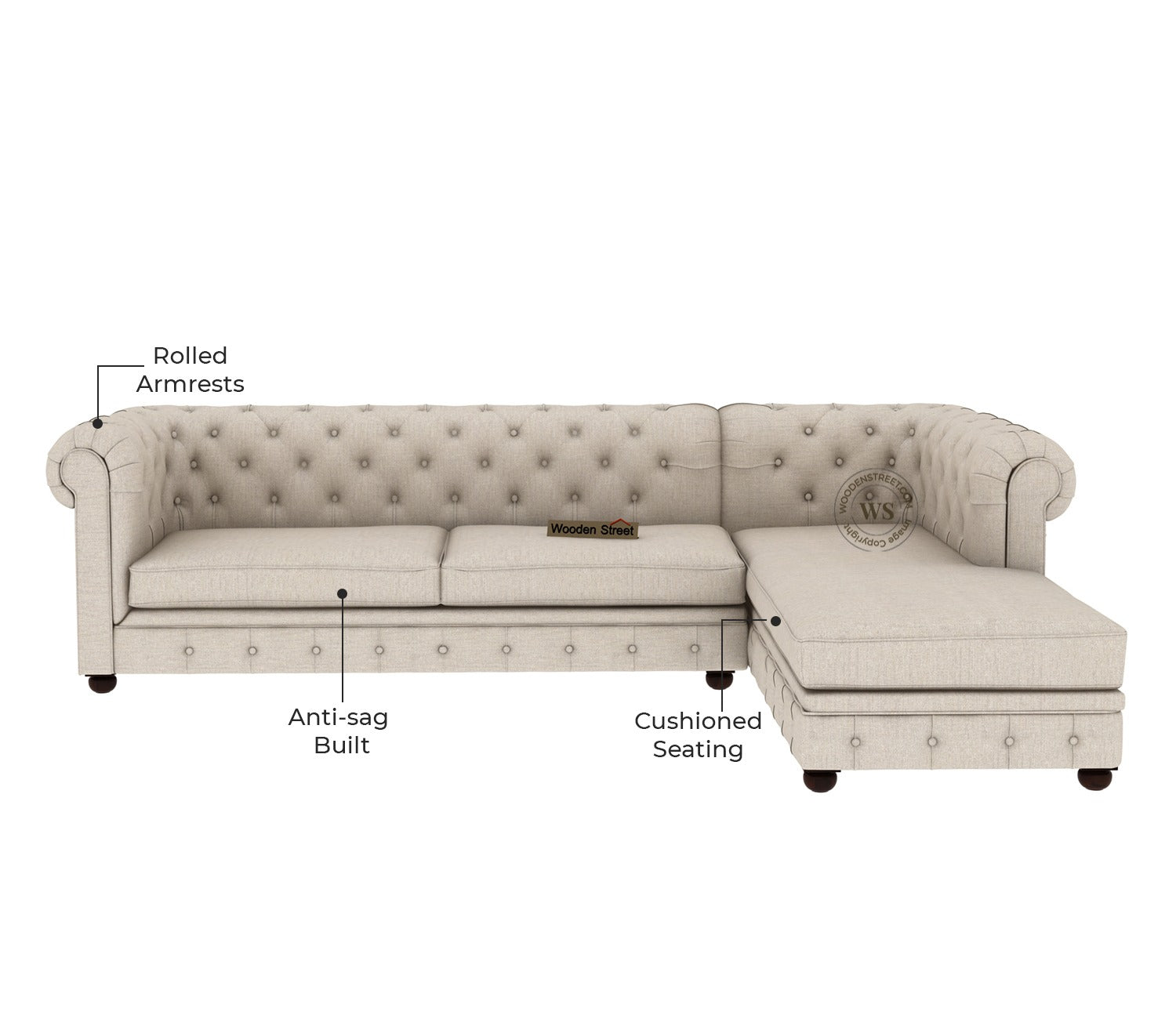 Henry L - Shaped Left Aligned Corner Sofa (Cotton, Jade Ivory)