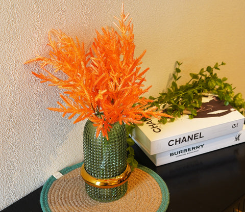 Ever Bloom Artificial Plant Plastic Iron Leaf Plastic Set of 2 (Orange)
