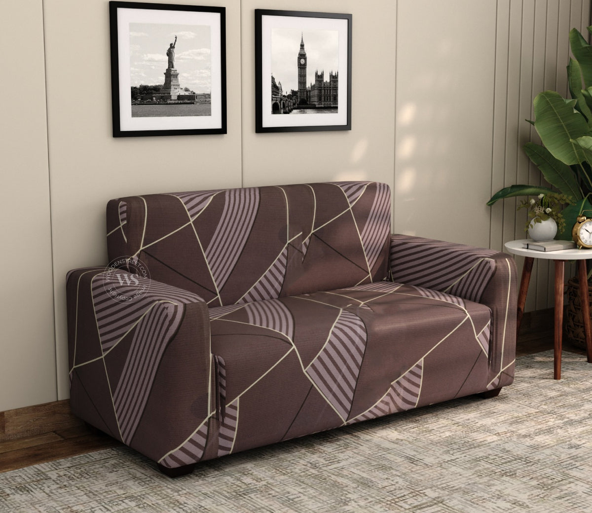 Cason Modern Abstract Printed Polyester Spandex 2 Seater Sofa Cover (Grey)