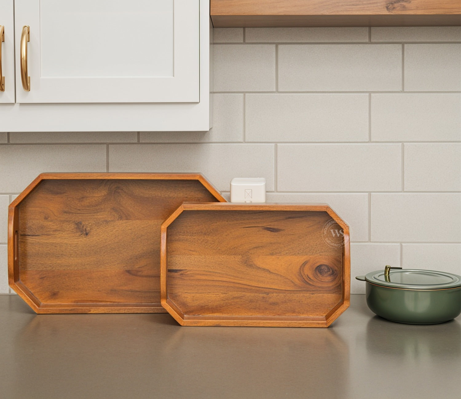 Cosmos Mango Wood Handcrafted Octagonal Serving Tray - (Set of 2)