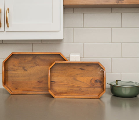Cosmos Mango Wood Handcrafted Octagonal Serving Tray - (Set of 2)