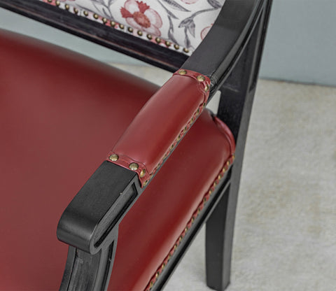Heritage Dual Upholstery Sheesham Wood Arm Chair with Brass Detailing (Red)