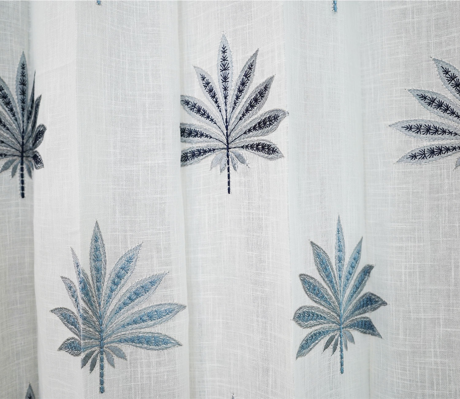 Crown Leaf Sheer Door Curtains Set of 2 (Blue, 7 Feet)