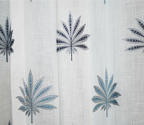 Crown Leaf Sheer Door Curtains Set of 2 (Blue, 7 Feet)
