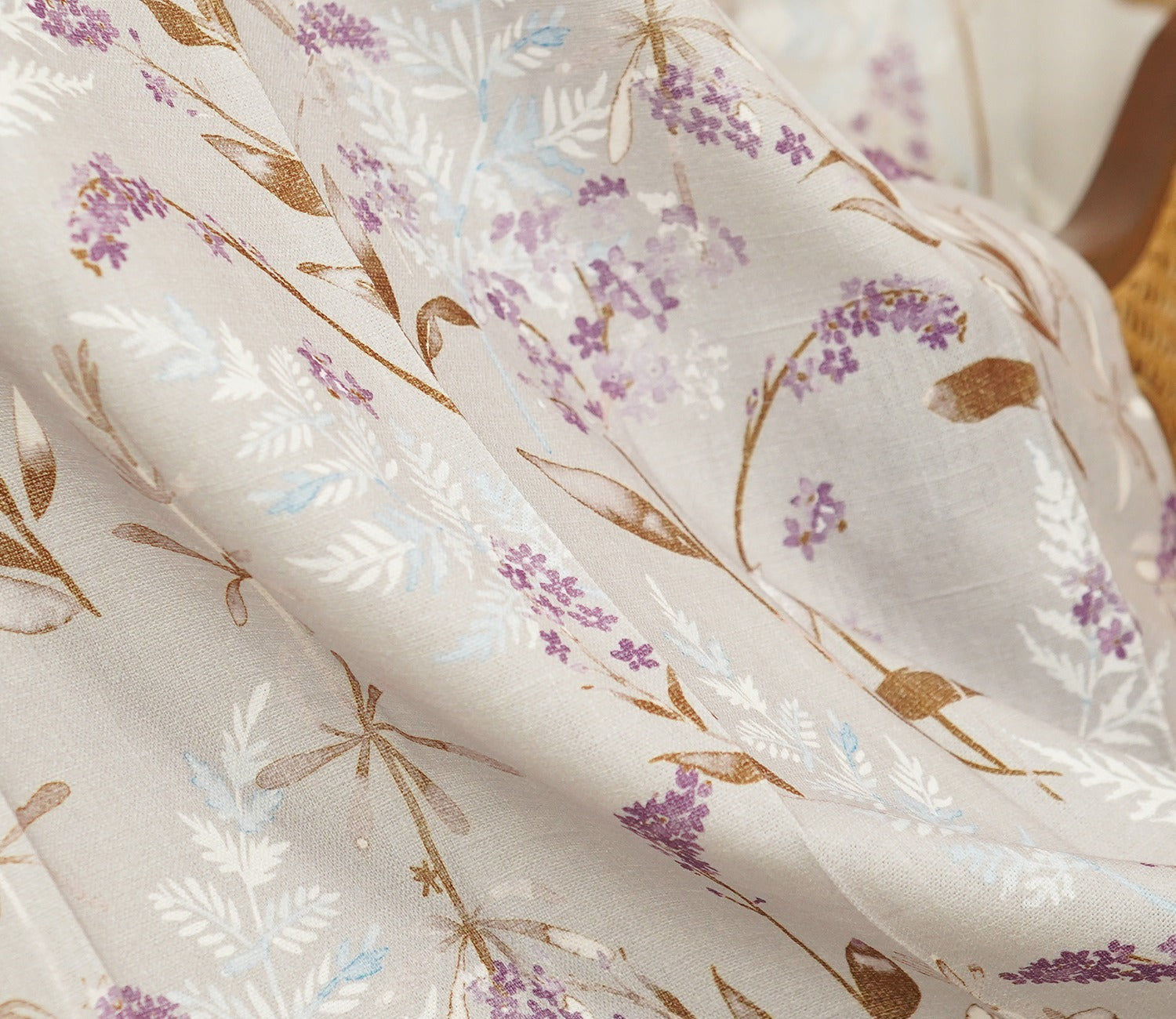 Fossil Daisy Uplands Floral Print Light-Filtering Door Curtains Set of 2 (Beige, 7 Feet)