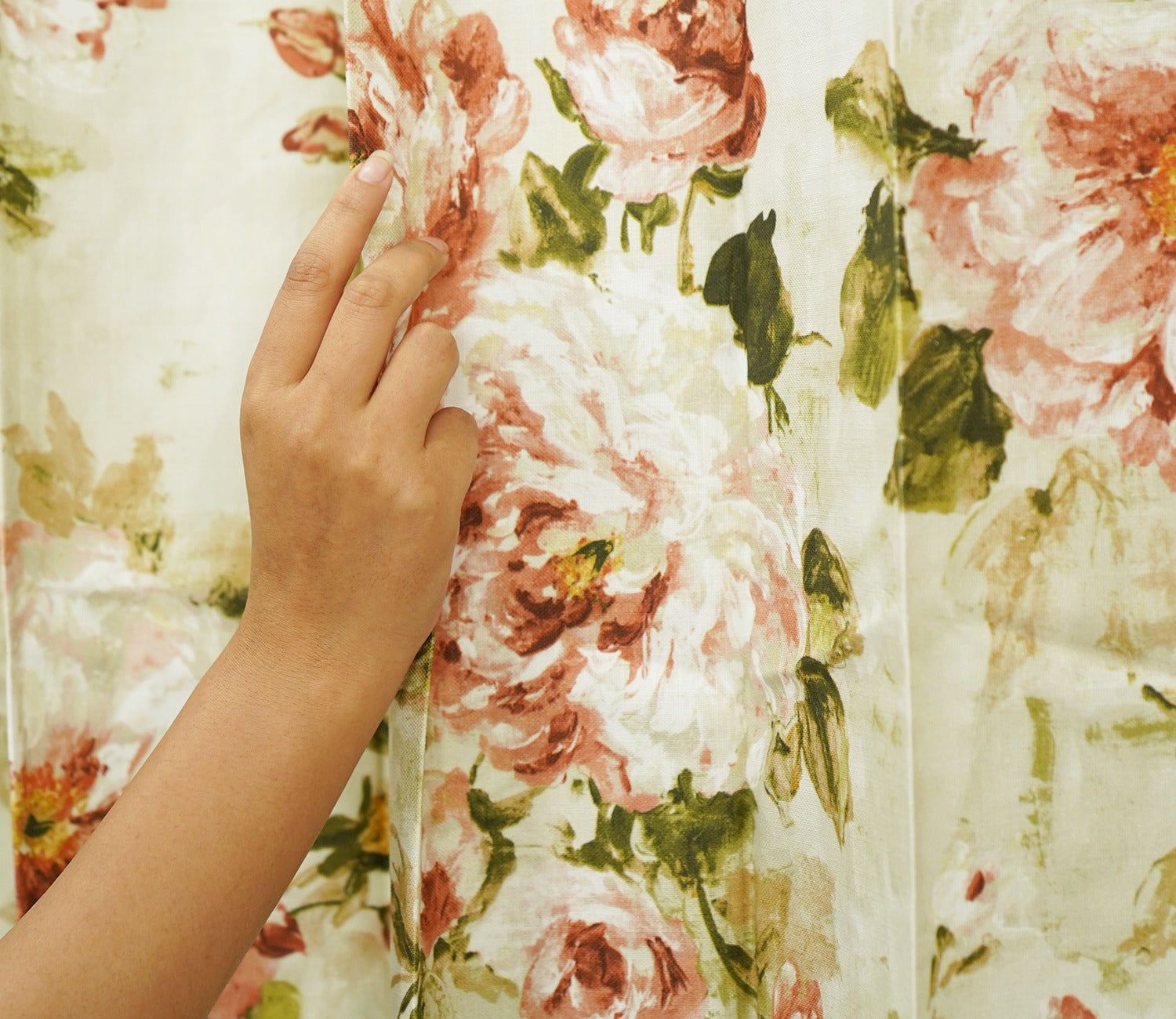 Bloom Floral Print Light-Filtering Door Curtains Set of 2 (Orange, 7 Feet)