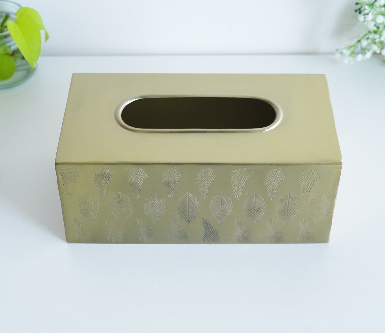 Midori Self Leaf Gold And Black Luster Tissue Box