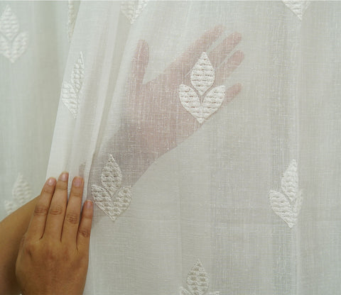 Tri Motifs Door 1 Piece Sheer Curtain (White, 7 Feet)