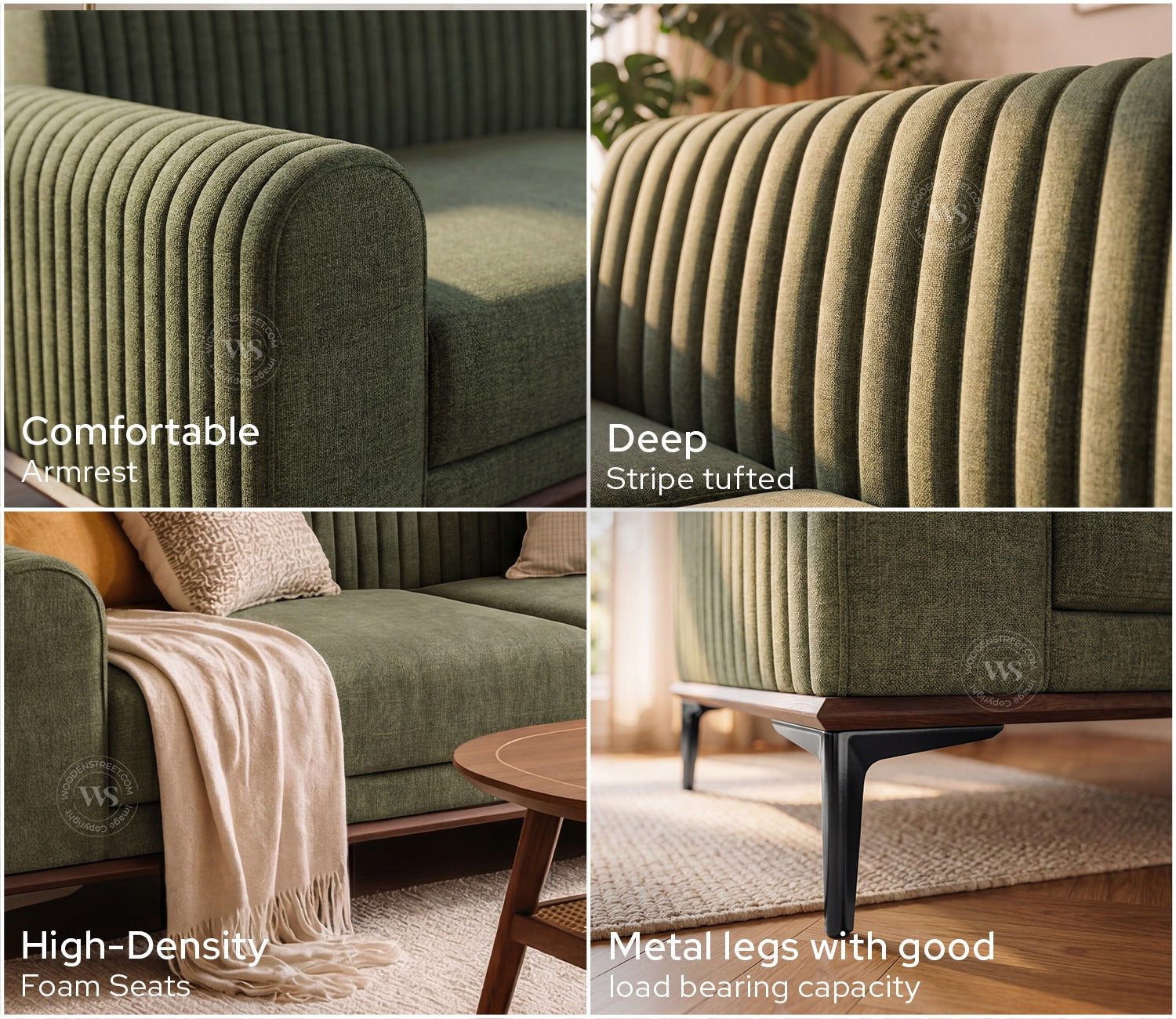 Lorenz 3 Seater Sofa (Cotton, Sage Green)