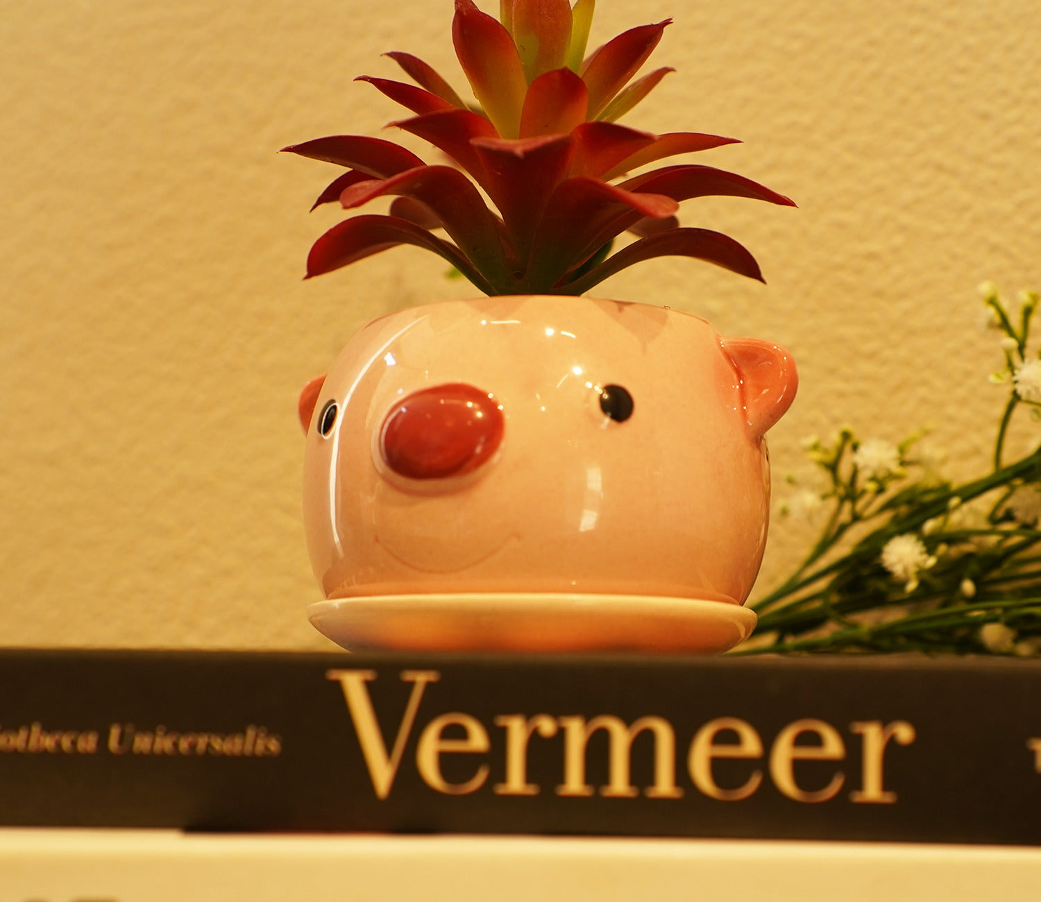 Whimsy Ceramic Enamel Pot With Artificial Flowers (Purple)