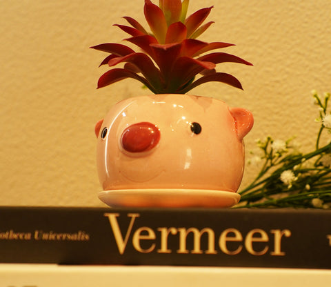 Whimsy Ceramic Enamel Pot With Artificial Flowers (Purple)