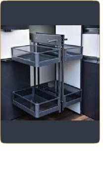 Trueliving_GLASS GREY UNIVERSAL MAGIC CORNER (SOFT CLOSE) 38"*20"*20"  Grey Black Strip