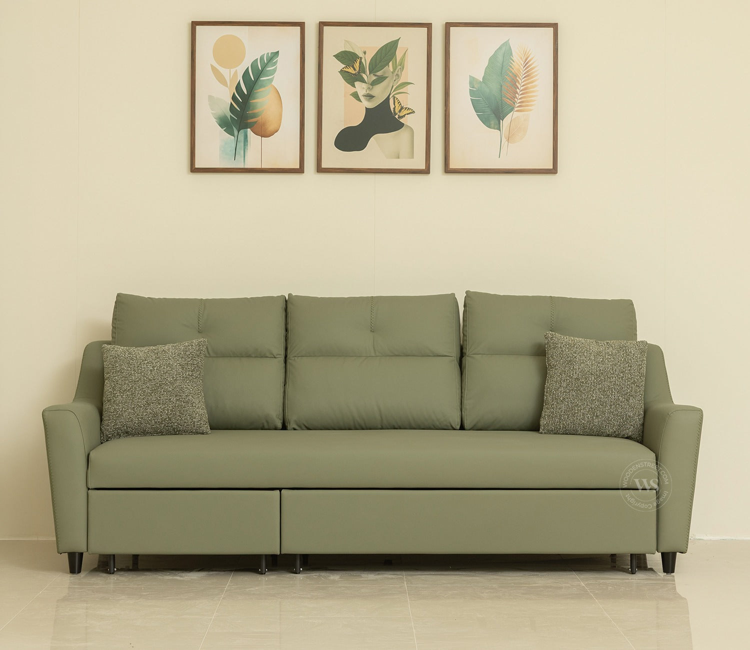Elano 3-Seater Sofa Cum Bed | Pull-Out Mechanism (Green)