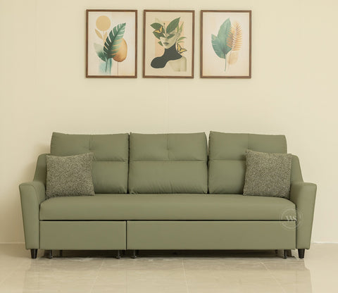 Elano 3-Seater Sofa Cum Bed | Pull-Out Mechanism (Green)