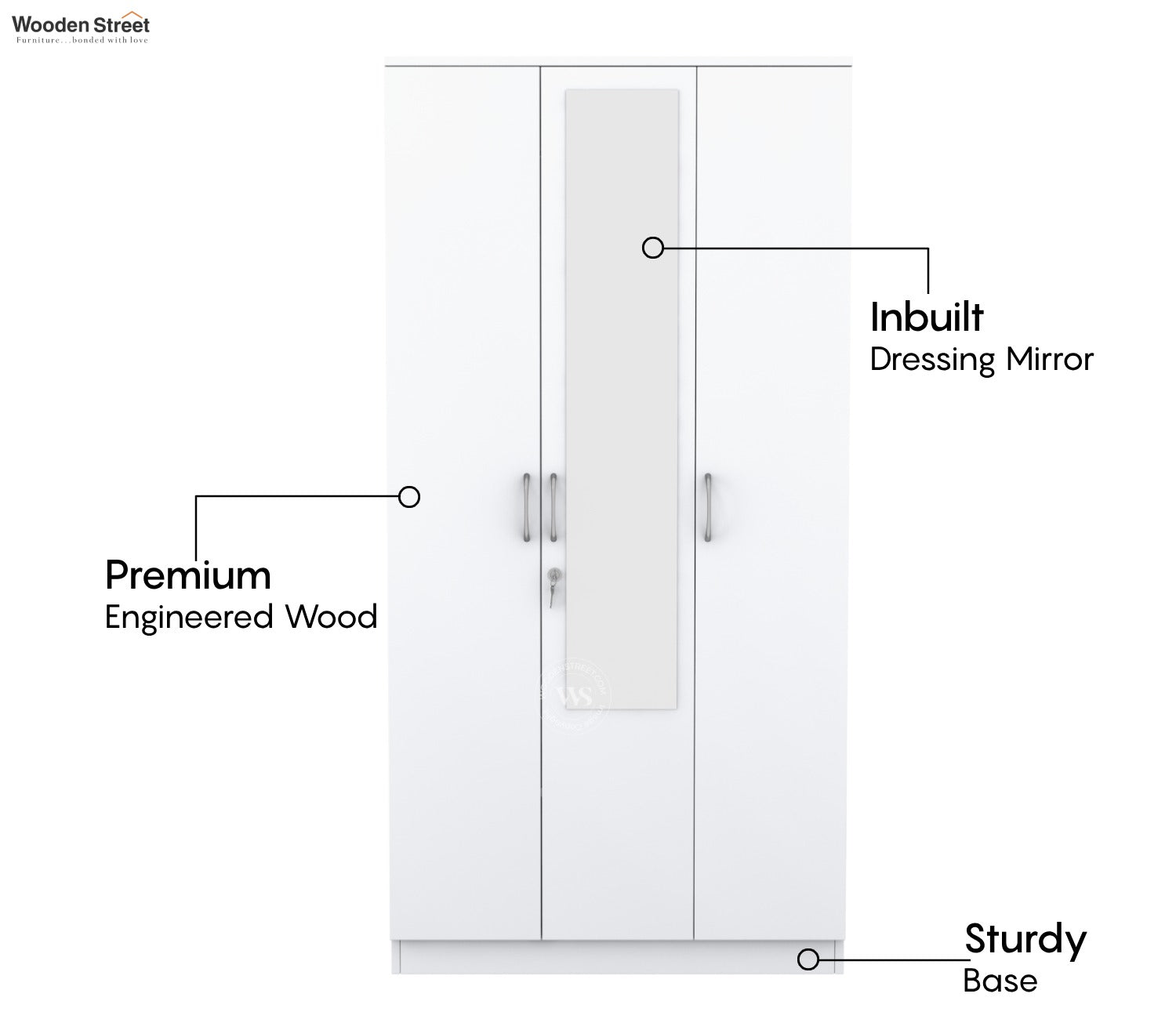 Kayden 3 Door Multi Utility Wardrobe With Mirror (Frosty White Finish)