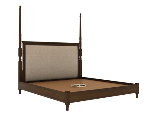 Regal Ash Wood Upholstered Poster Bed Without Storage (King Size, Teak Finish)