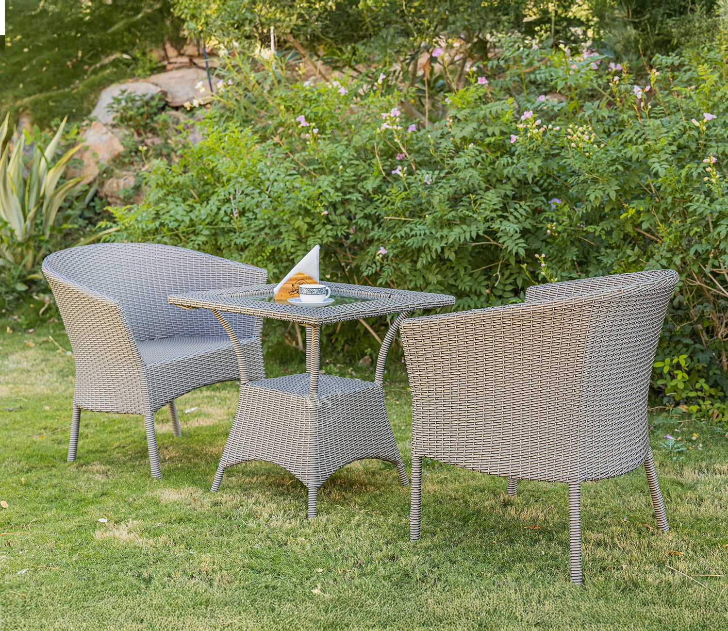Vatican Wicker Outdoor Garden Chairs -Set of 2 (Golden White)