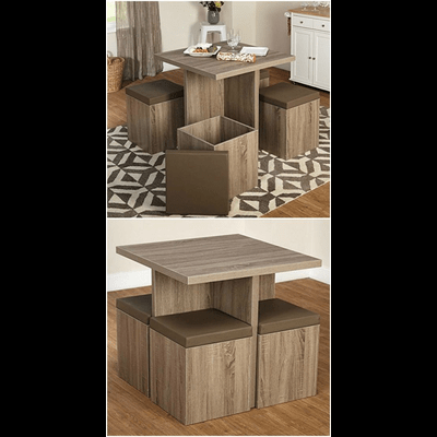 Trueliving Classy Wood Brown Table Stool (Table H 30 x W 34 x D 18 Stool H 18 x W 16 x D 14)