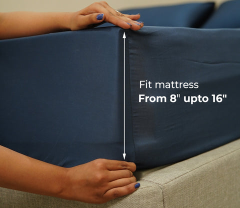 Vegan Bamboo Silk Bedsheet 300 TC Naturally Anti-Bacterial Queen Bedsheet with 2 Pillow Cover (Navy Blue)