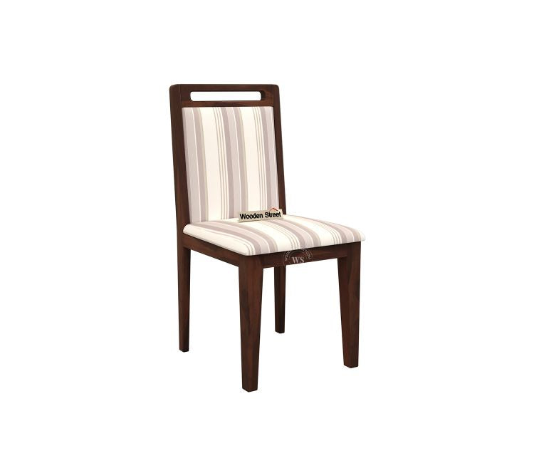Hazel Sheesham Wood Dining Chair - Set of 1 (Cotton, Walnut Cream Stripe)
