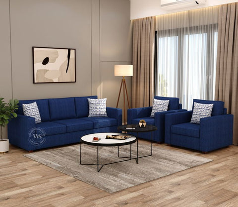 Albus 3+1+1 Seater Fabric Sofa Set (Cotton, Iris Blue)