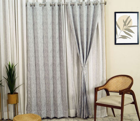 Spiral Patterned 1 Piece Blackout Curtain (Grey, 7 Feet)